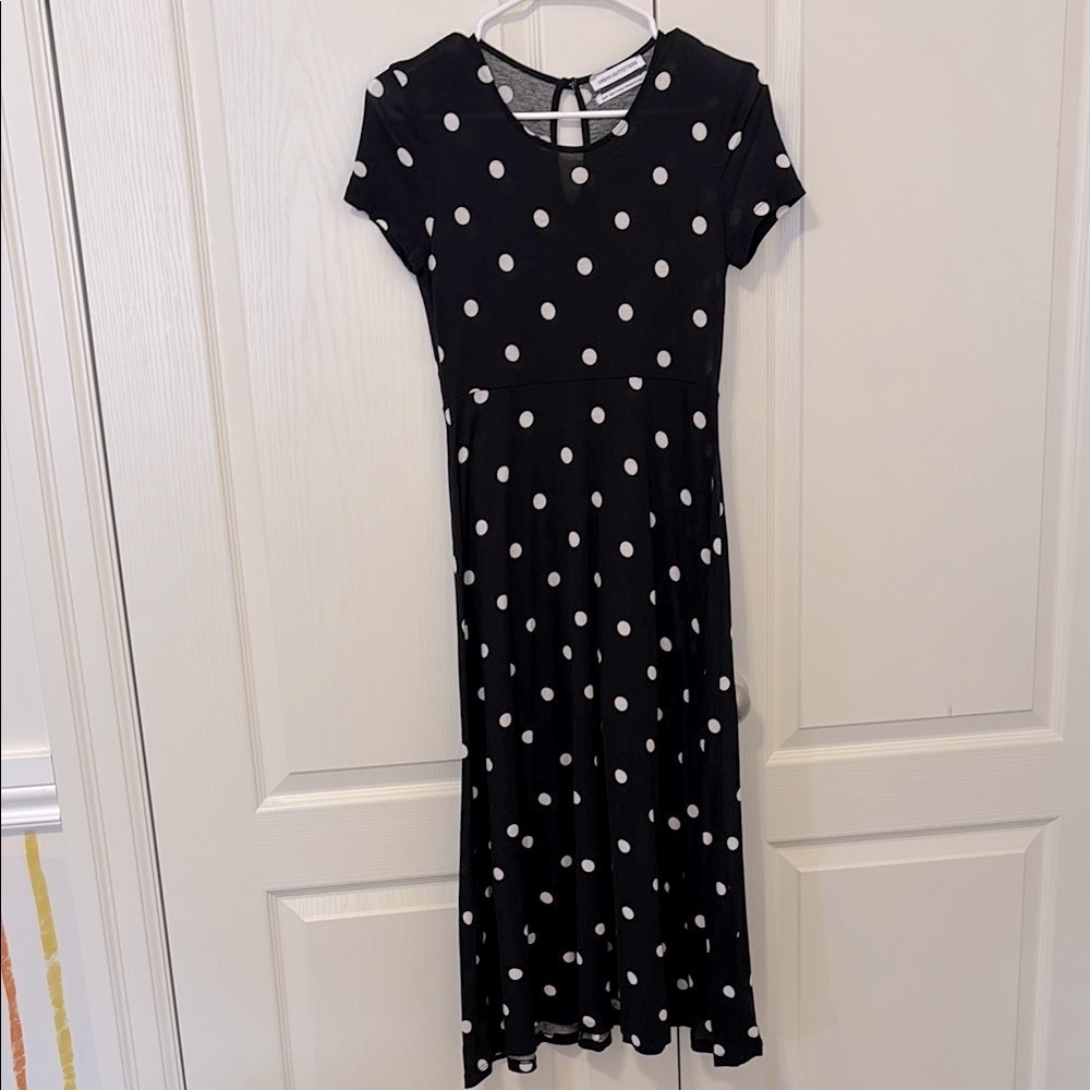 UO| Vintage-Style Black & White Polka Dot Dress